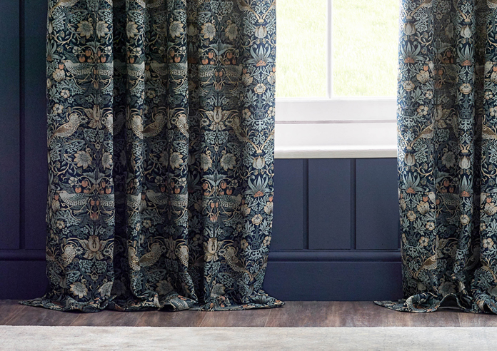Strawberry Thief Jacquard Pencil Pleat, Indigo - Ready Made Curtains - Image 6